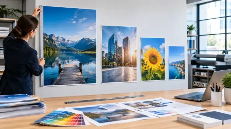 A0 A1 A2 and A3 poster size comparison in a professional print setting