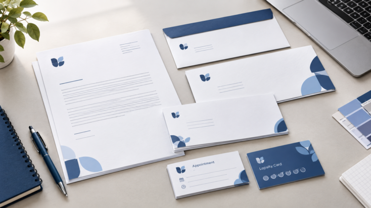 Business stationery printing UK showing letterheads, envelopes and compliment slips