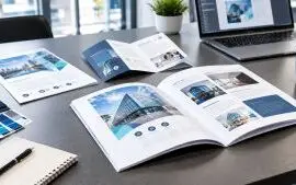 Stapled booklet printing for businesses with multi-page brochure and catalogue