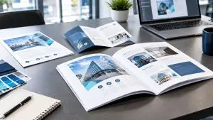 Stapled booklet printing for businesses with multi-page brochure and catalogue